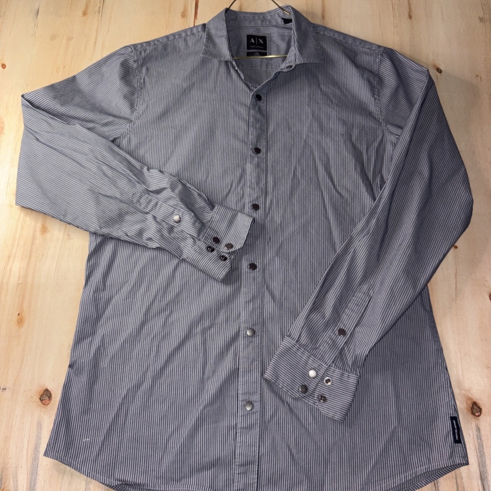 Armani Exchange Button Down Shirt A/X Stripe Line Print Black Large Y2K